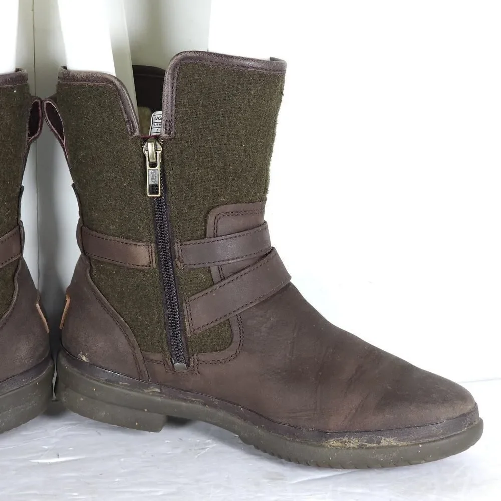 UGG Women's Simmens US 7 Brown Leather Lined LaceUp Waterproof Winter Boots